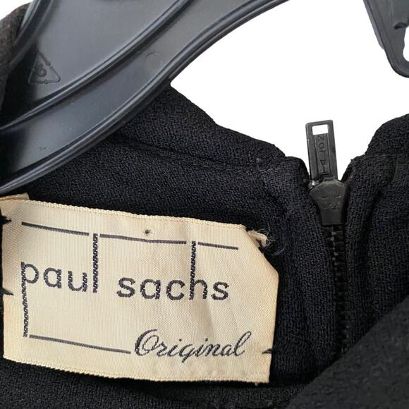 Paul Sachs Vintage 1950s Vintage Black Gold Dress with Removable Peplum medium - Picture 7 of 10